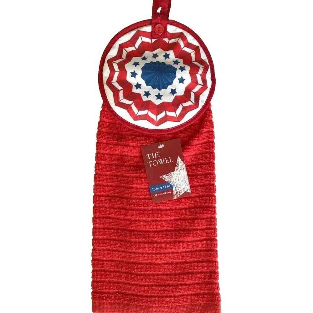 USA Patriotic Hanging Dish Towel Button 4th Of July Summer Beach Flag Set of 2